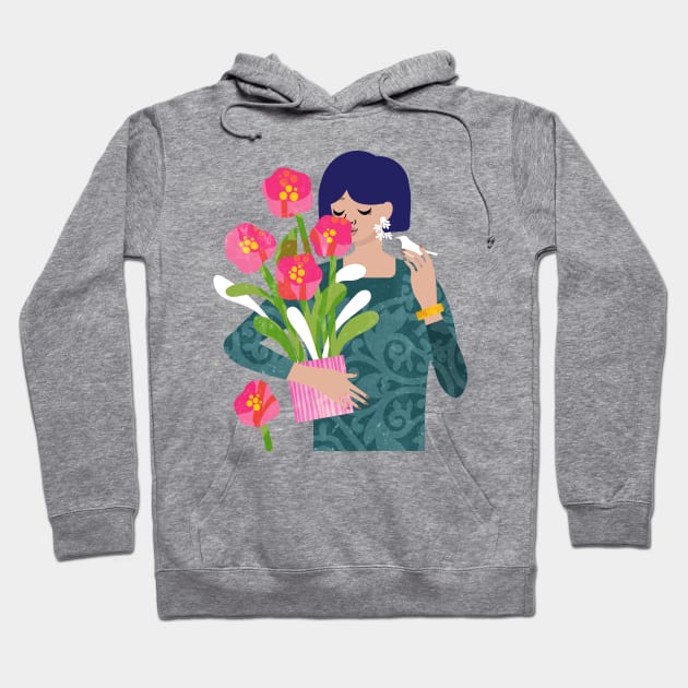 Peonies in a Matching Vase Hoodie by tabithabianca